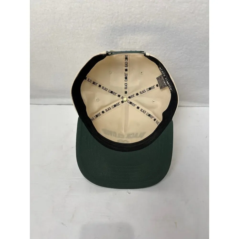 Black Clover Live Lucky Hat Cap Adjustable Strap Adult Off White/Green Golf NWOT